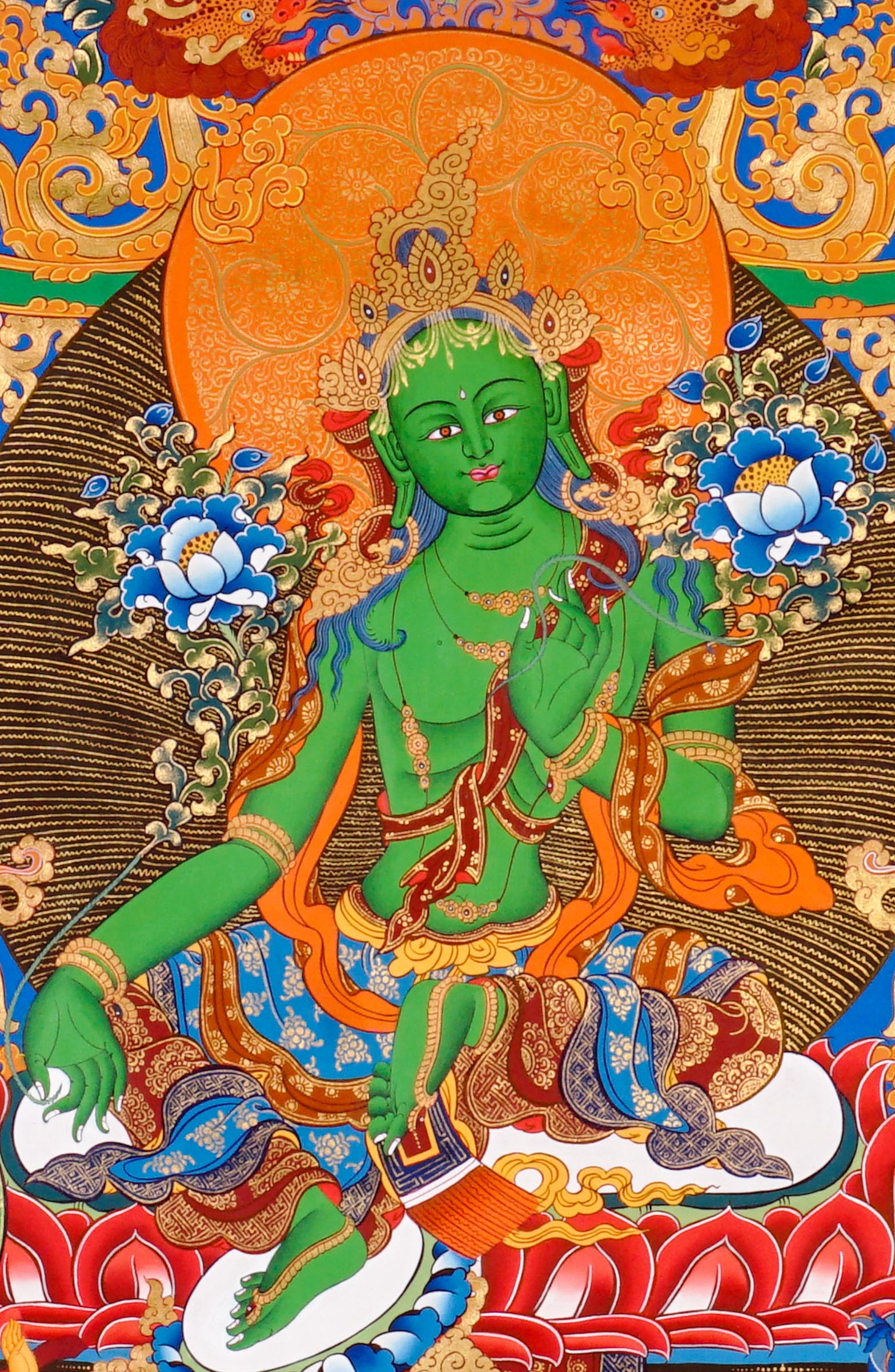 Sacred Green Tara thangka symbolizing compassion and protection