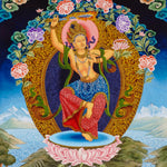 Newari Manjushree thangka depicting the Bodhisattva of Wisdom in dancing posture