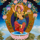 Newari Manjushree thangka depicting the Bodhisattva of Wisdom in dancing posture