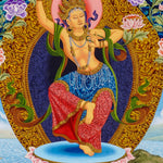 Newari Manjushree thangka depicting the Bodhisattva of Wisdom in dancing posture
