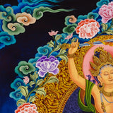 Newari Manjushree thangka depicting the Bodhisattva of Wisdom in dancing posture