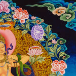 Newari Manjushree thangka depicting the Bodhisattva of Wisdom in dancing posture