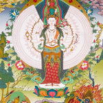 Thousand-Armed Avalokiteshvara Thangka standing on lotus throne