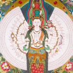 Thousand-Armed Avalokiteshvara Thangka standing on lotus throne