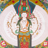 Thousand-Armed Avalokiteshvara Thangka standing on lotus throne