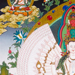 Thousand-Armed Avalokiteshvara Thangka standing on lotus throne