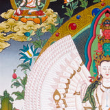 Thousand-Armed Avalokiteshvara Thangka standing on lotus throne