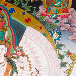Thousand-Armed Avalokiteshvara Thangka standing on lotus throne