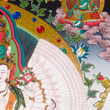 Thousand-Armed Avalokiteshvara Thangka standing on lotus throne
