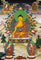 Shakyamuni Buddha thangka artwork with attendants and sacred landscape