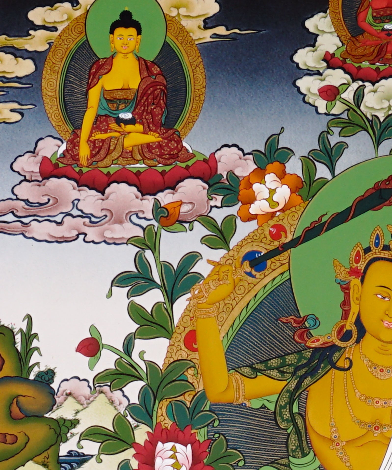 Authentic Himalayan Manjushree thangka symbolizing wisdom and learning