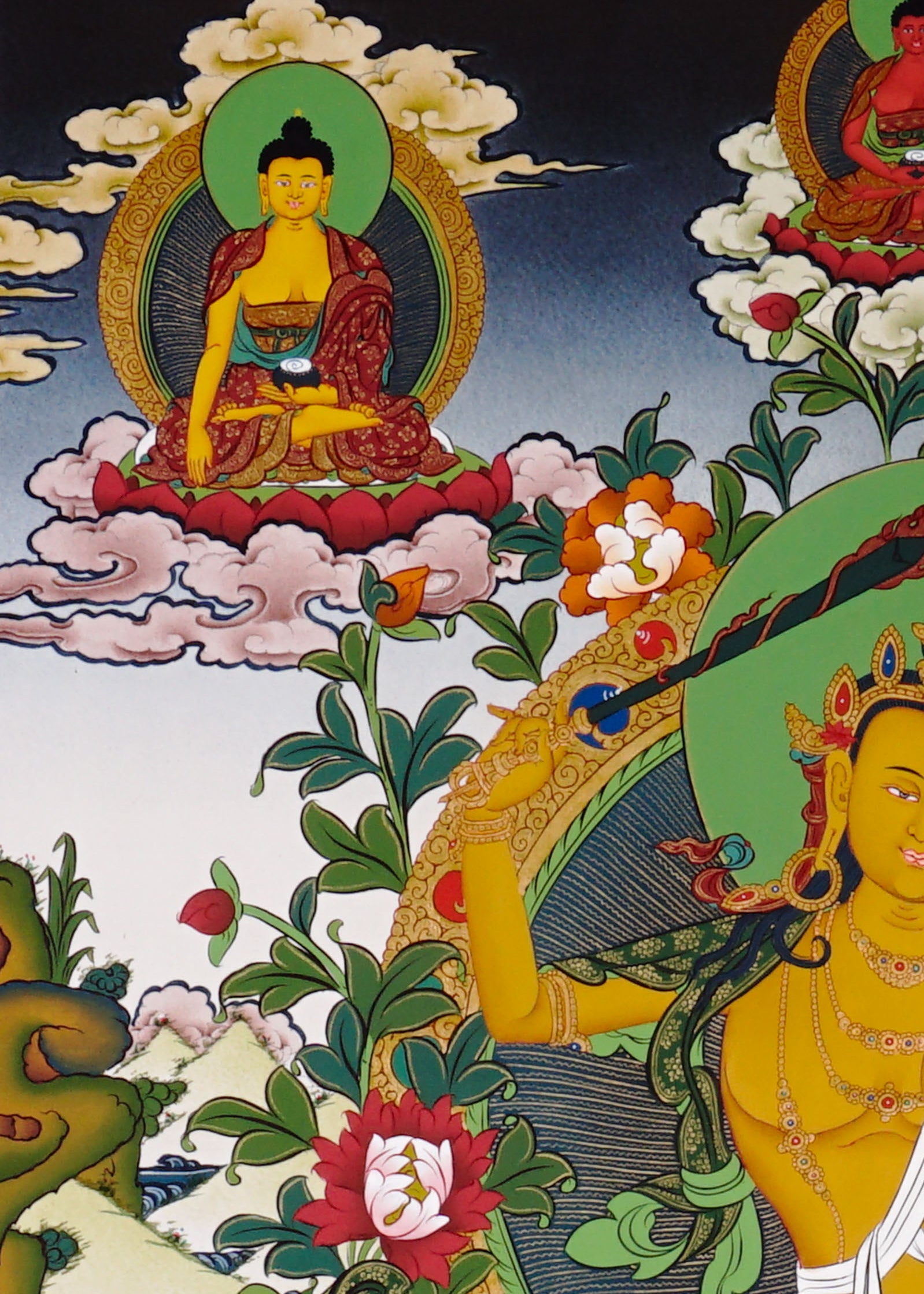 Authentic Himalayan Manjushree thangka symbolizing wisdom and learning