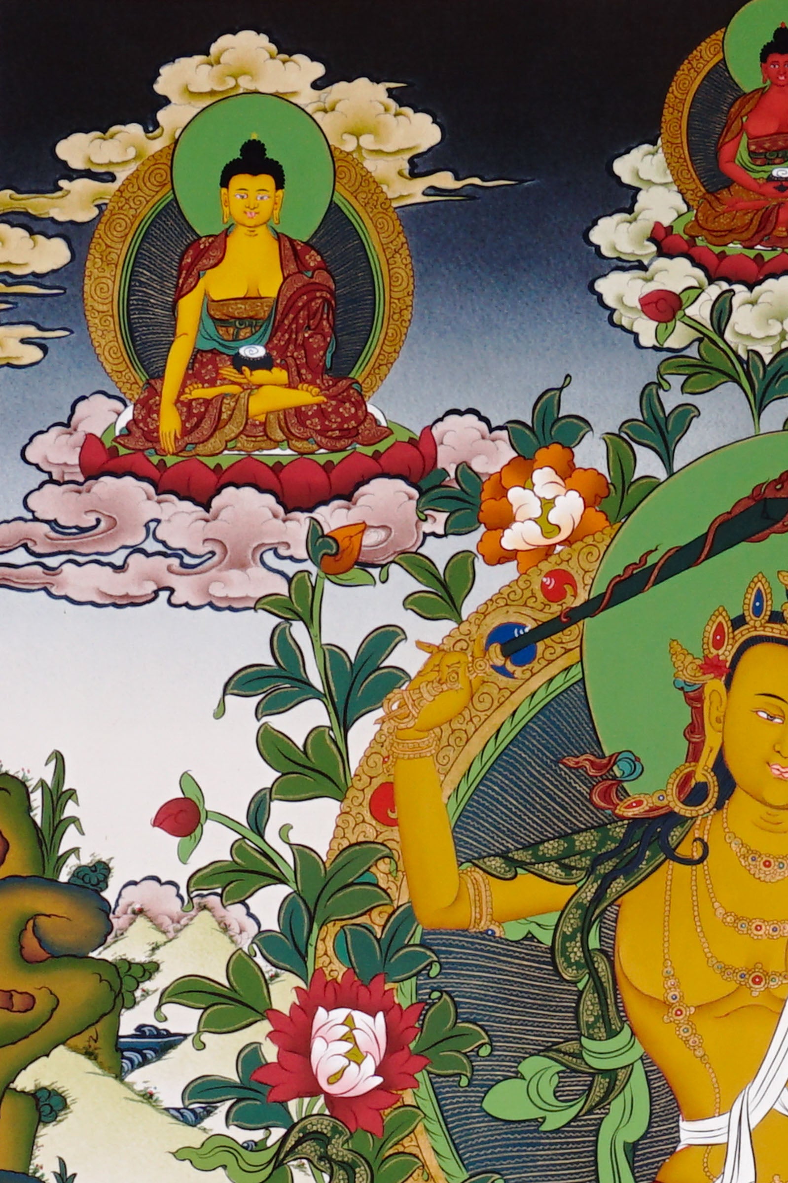 Authentic Himalayan Manjushree thangka symbolizing wisdom and learning