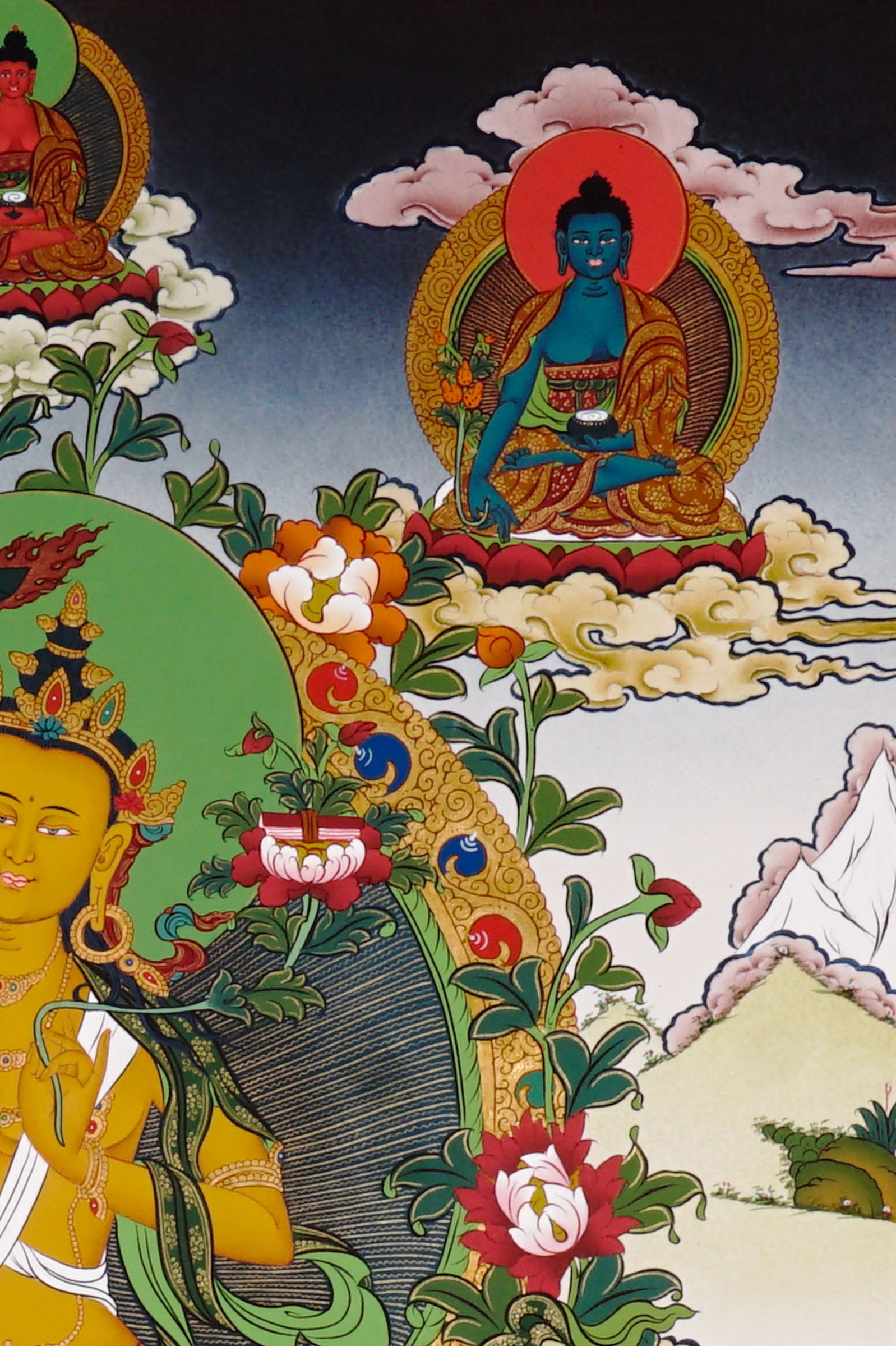 Authentic Himalayan Manjushree thangka symbolizing wisdom and learning