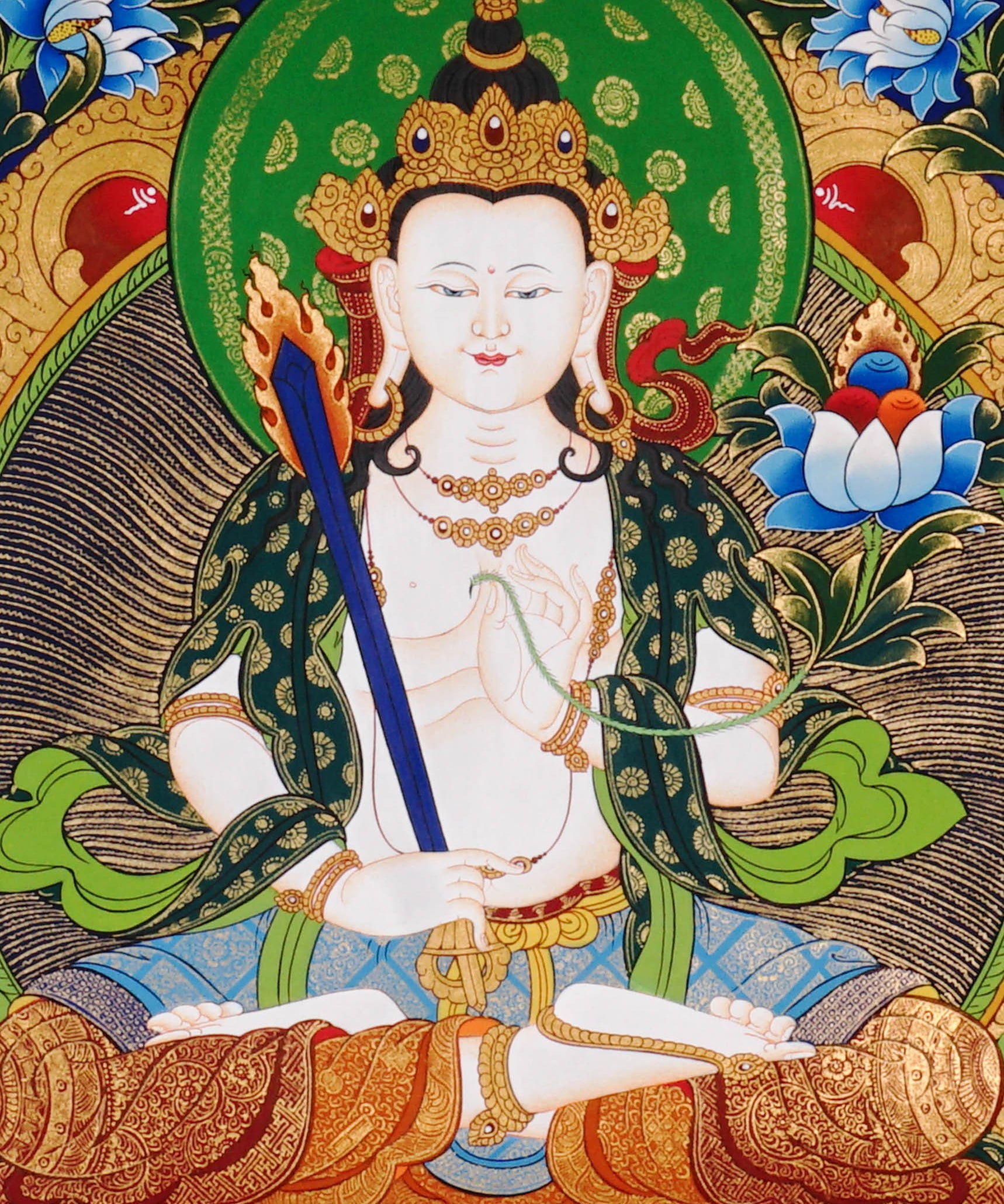 Akash Garva thangka with Five Dhyani Buddhas and lotus flowers