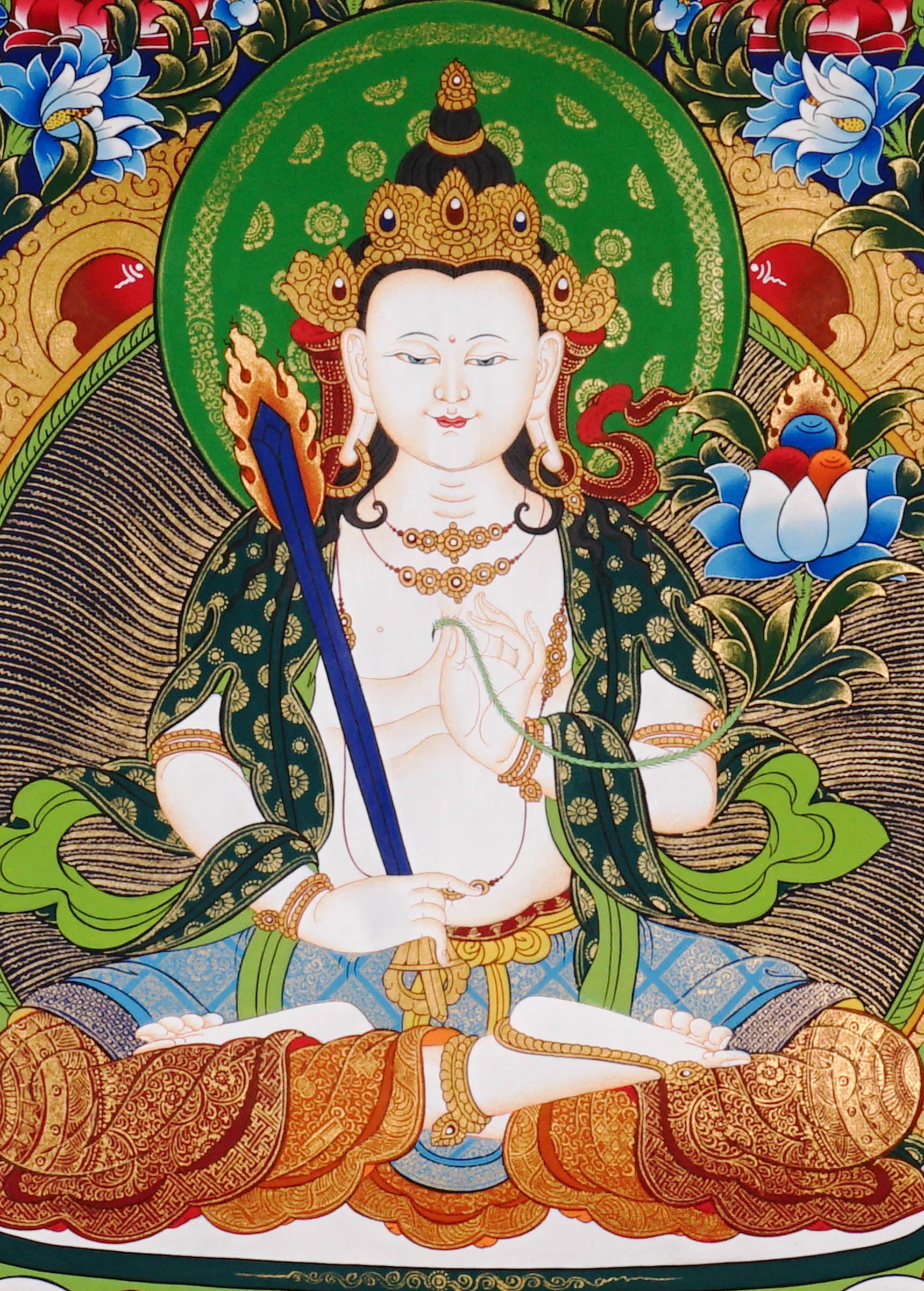 Akash Garva thangka with Five Dhyani Buddhas and lotus flowers