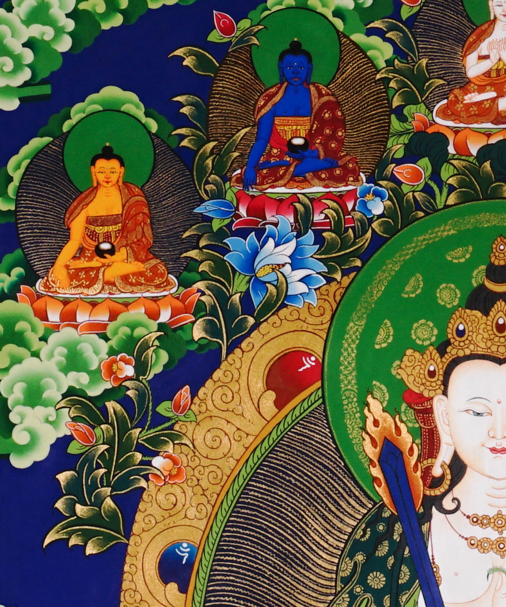 Akash Garva thangka with Five Dhyani Buddhas and lotus flowers