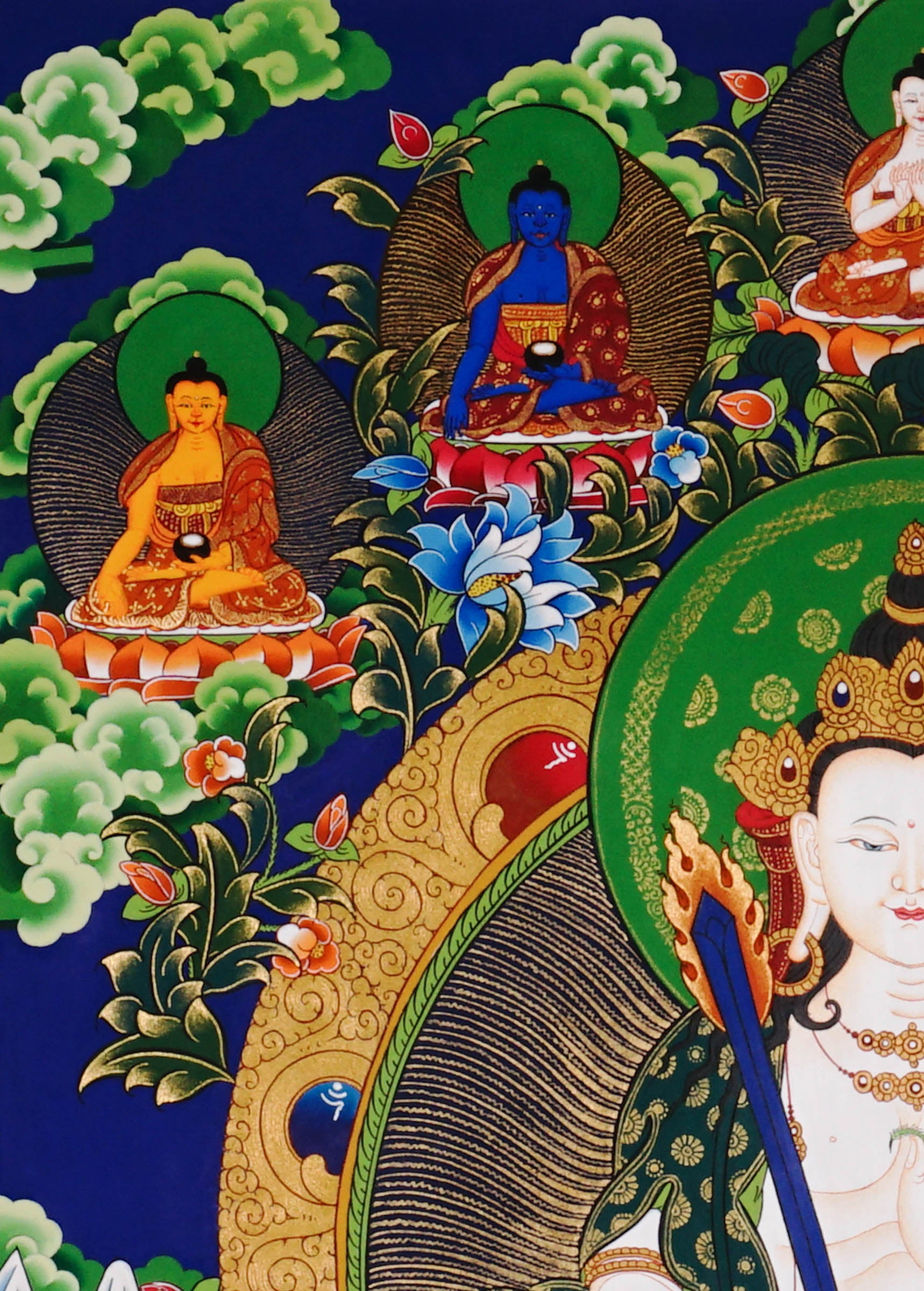 Akash Garva thangka with Five Dhyani Buddhas and lotus flowers