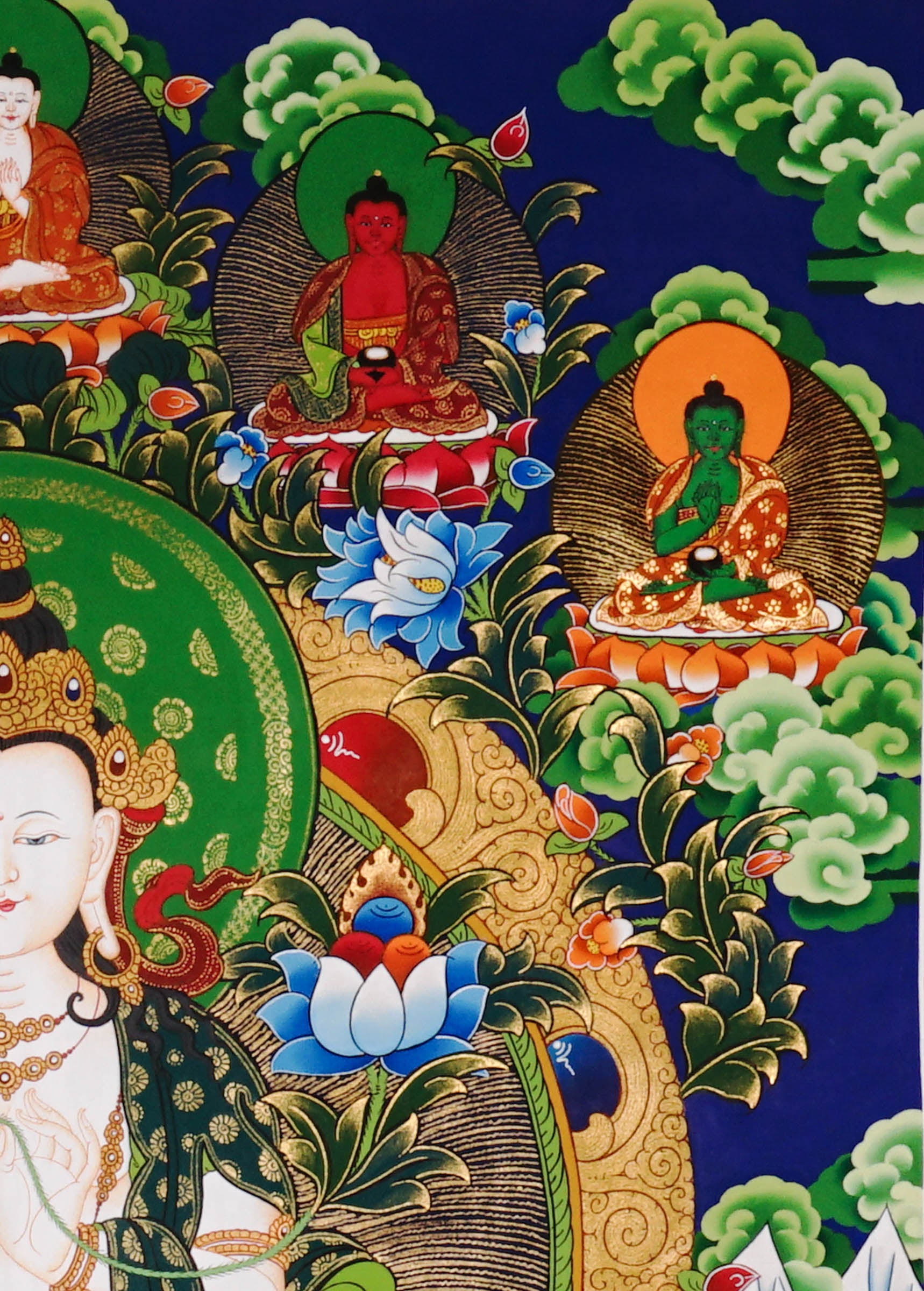 Akash Garva thangka with Five Dhyani Buddhas and lotus flowers