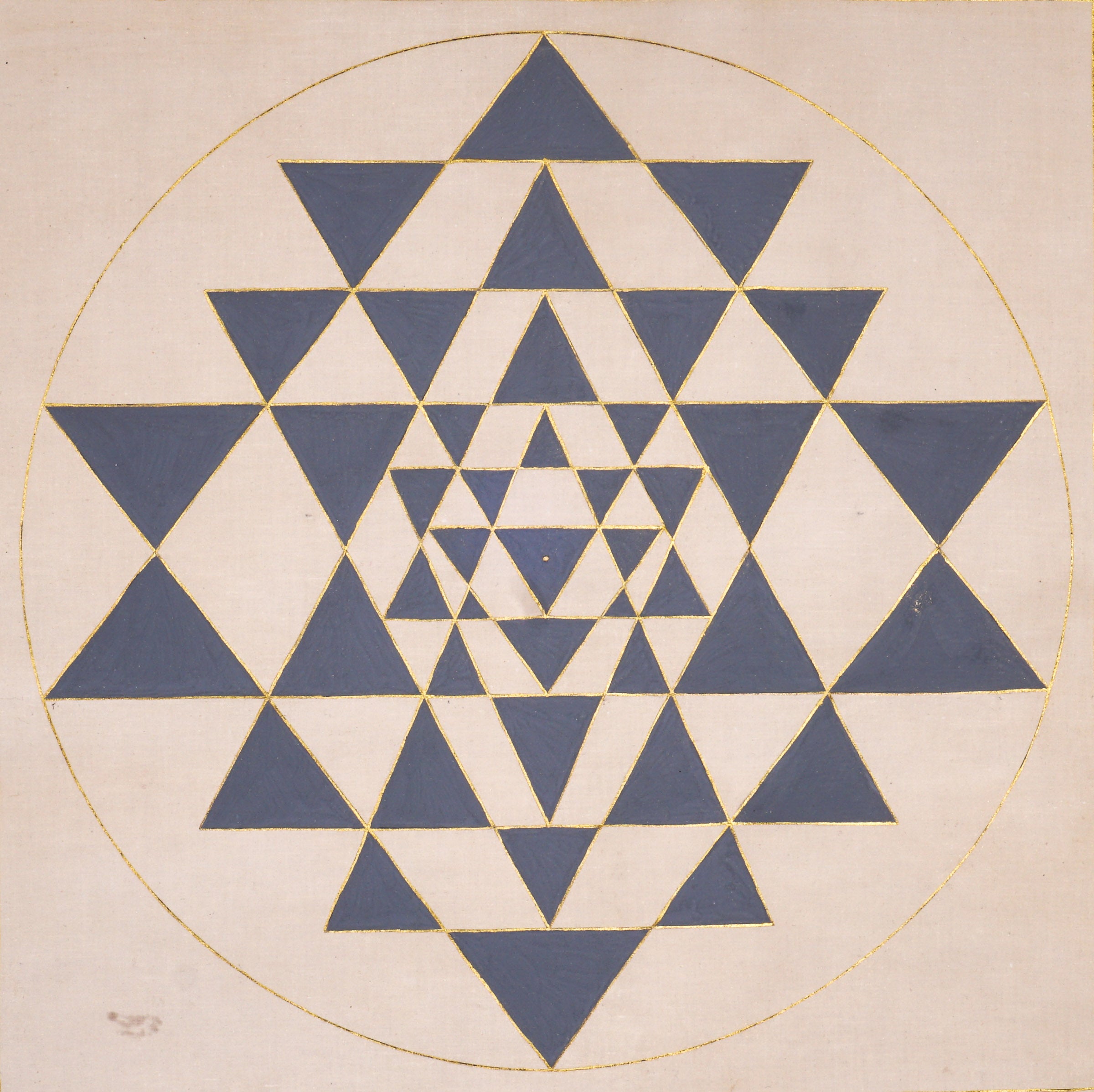 Blue and gold Shree Yantra symbol painting for meditation space