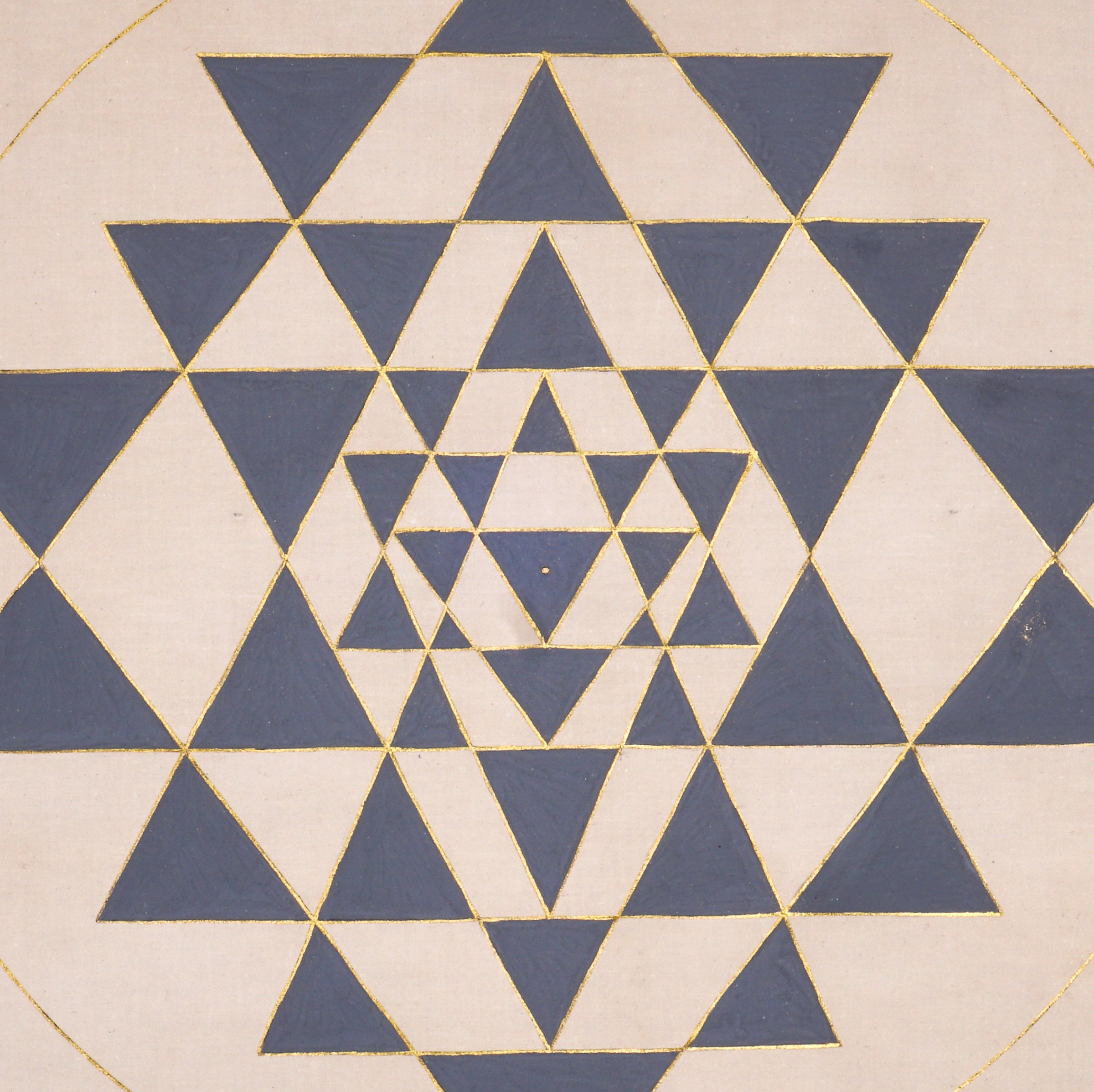 Blue and gold Shree Yantra symbol painting for meditation space