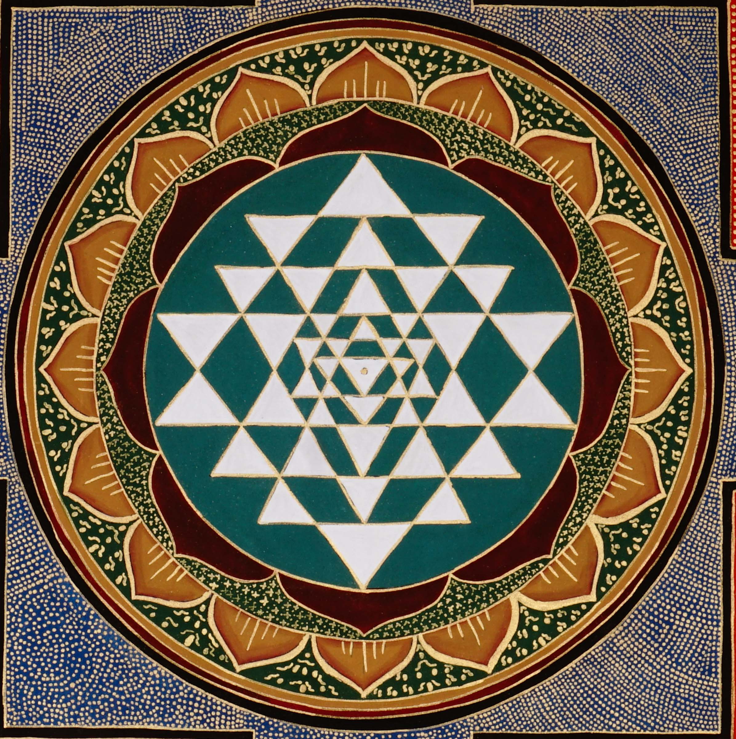 Hand-painted Sri Chakra mandala artwork on cotton canvas