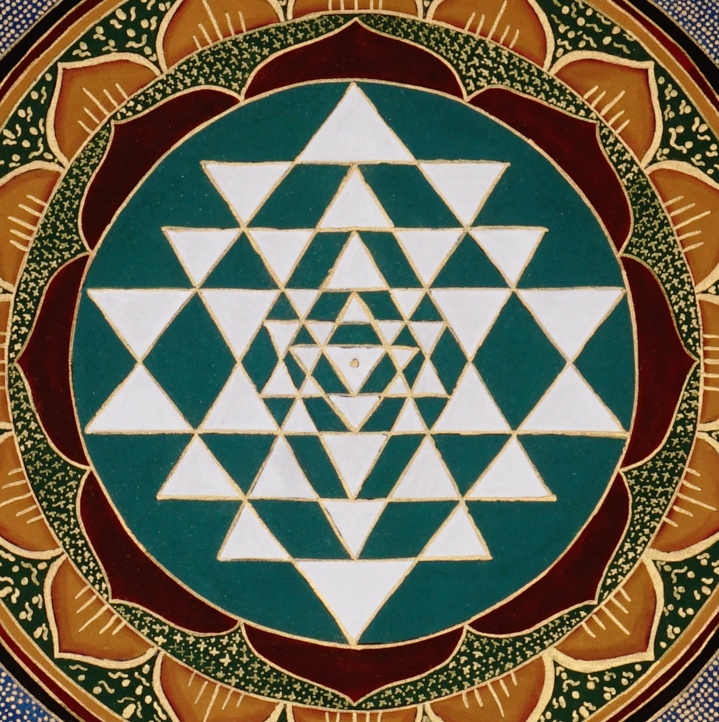Hand-painted Sri Chakra mandala artwork on cotton canvas