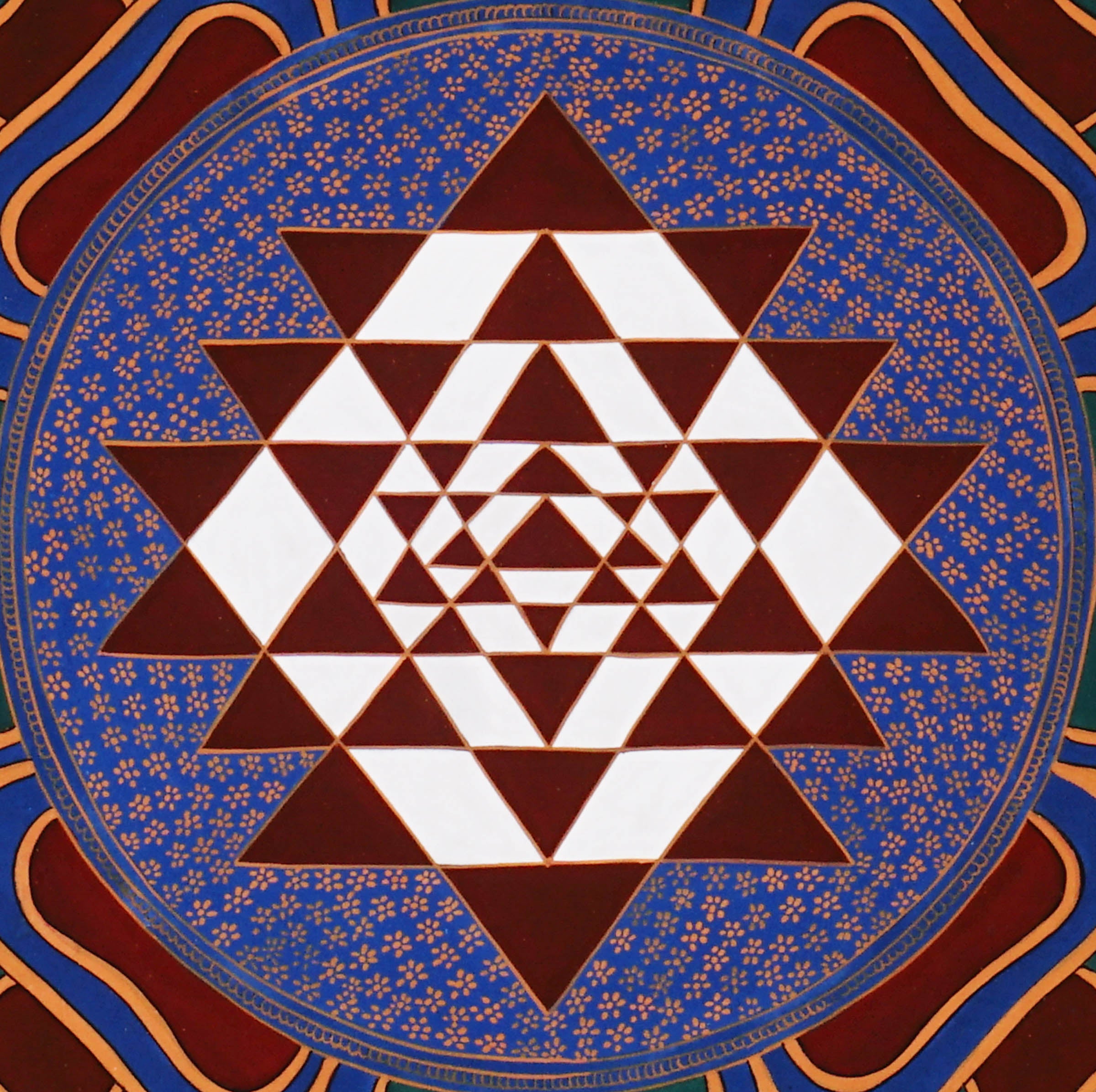 Himalayan Shree Yantra painting featuring lotus petals and sacred geometry