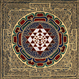 Sacred geometry mandala featuring Sri Yantra and lotus petals
