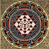 Sacred geometry mandala featuring Sri Yantra and lotus petals