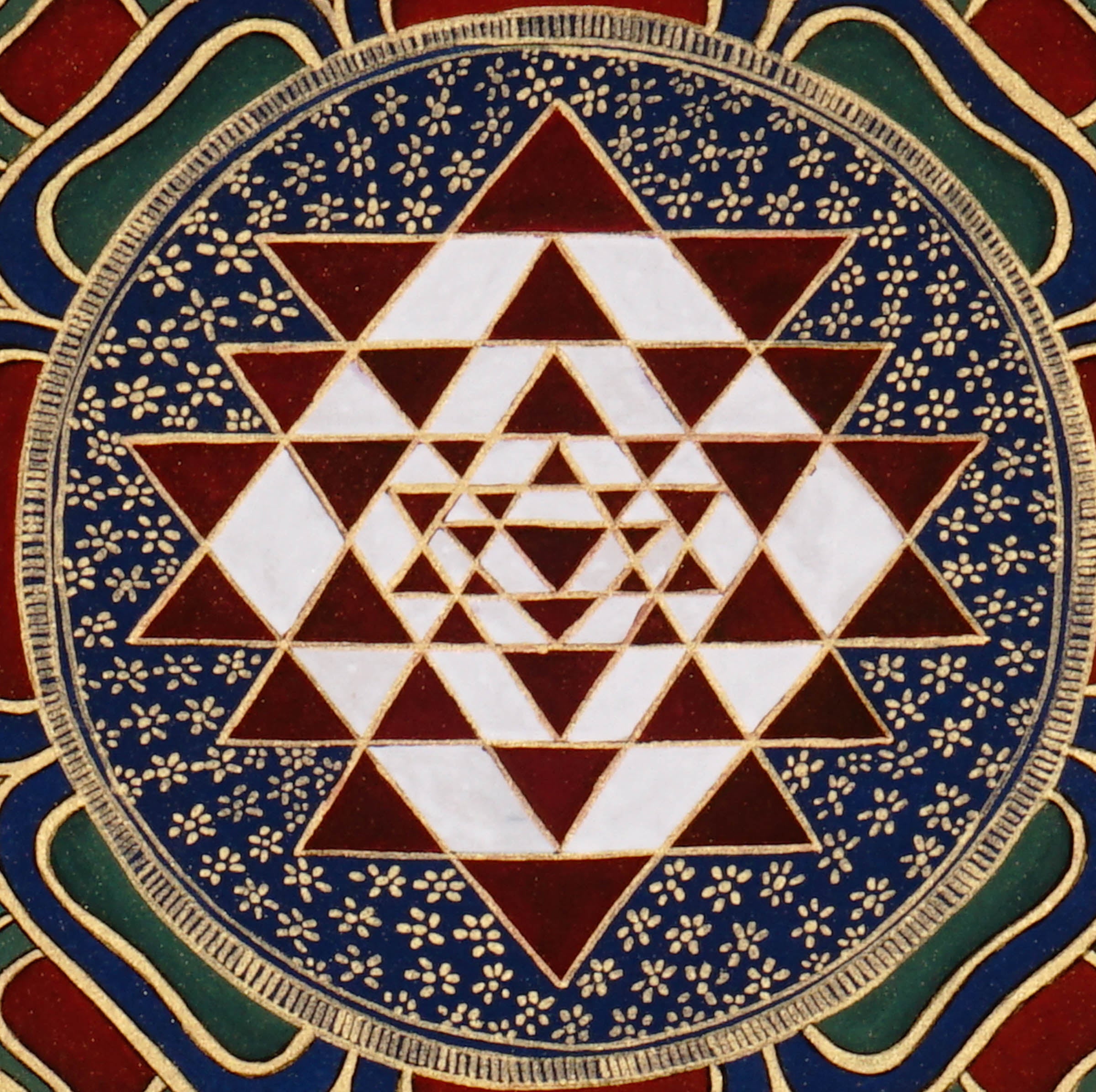 Sacred geometry mandala featuring Sri Yantra and lotus petals