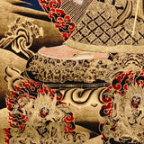 Dukkar thangka painting featuring the White Umbrella Goddess Sitatapatra with many arms, sacred implements, flame aura, gold-tone details