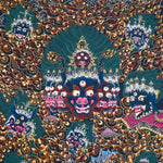 Yamantaka Thangka Painting – full view, wrathful Yamantaka with multiple faces, protector figures and flame clouds