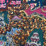 Close-up detail of Yamantaka Thangka Painting, wrathful Yamantaka with multiple faces, protector figures and flame clouds