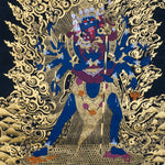 Chakrasamvara Thangka Painting – full view, Chakrasamvara (Heruka) in union with Vajravarahi, surrounded by golden flames
