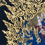Close-up detail of Chakrasamvara Thangka Painting, Chakrasamvara (Heruka) in union with Vajravarahi, surrounded by golden flames