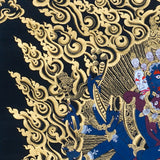 Close-up detail of Chakrasamvara Thangka Painting, Chakrasamvara (Heruka) in union with Vajravarahi, surrounded by golden flames