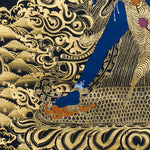 Close-up detail of Chakrasamvara Thangka Painting, Chakrasamvara (Heruka) in union with Vajravarahi, surrounded by golden flames