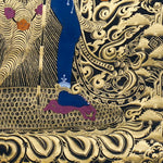 Close-up detail of Chakrasamvara Thangka Painting, Chakrasamvara (Heruka) in union with Vajravarahi, surrounded by golden flames