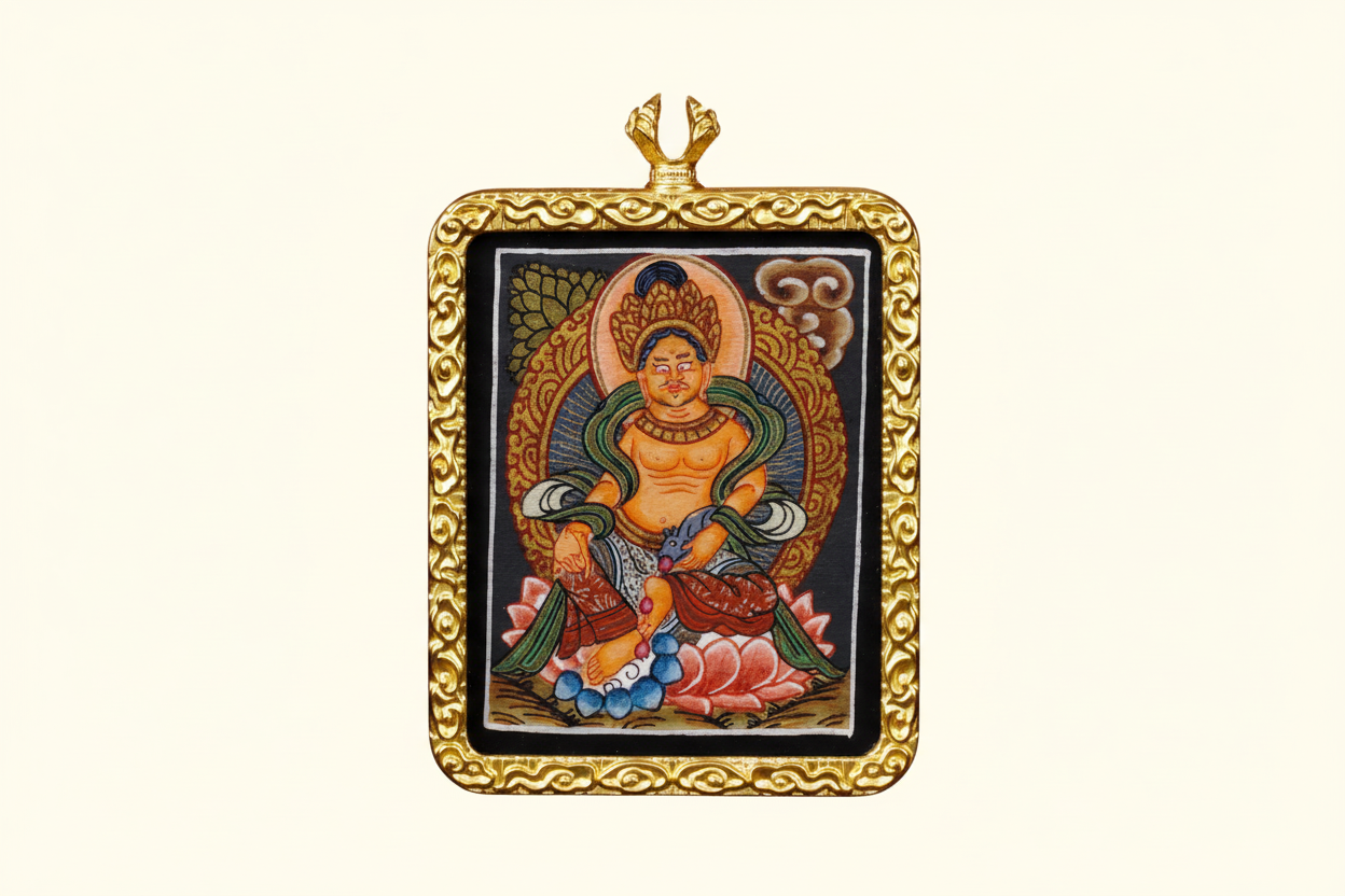 Zambala Tibetan thangka painting handmade in Nepal miniature ghau style