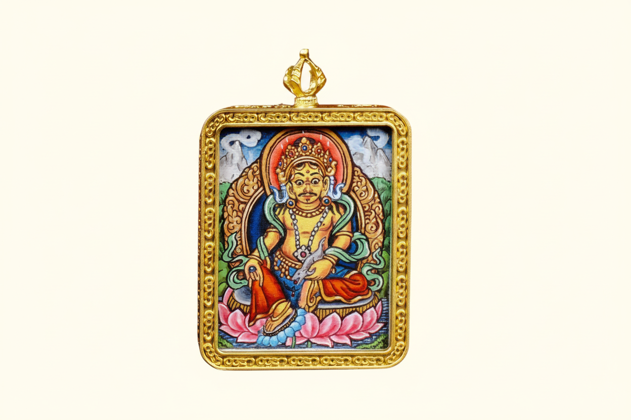 Yellow Zambala wealth deity thangka traditional Himalayan art
