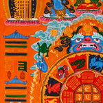 Himalayan astrological thangka painting showing cosmic calendar wheel and zodiac symbols