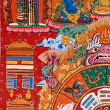 Traditional Himalayan astrology thangka with zodiac animals and sacred diagrams