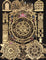 Tibetan astrological calendar thangka black gold painting with zodiac animals and cosmic wheel