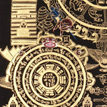 Tibetan astrological calendar thangka black gold painting with zodiac animals and cosmic wheel