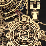 Tibetan astrological calendar thangka black gold painting with zodiac animals and cosmic wheel