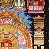 Tibetan cosmology calendar artwork with zodiac animals and astrological chart