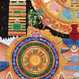 Tibetan cosmology calendar artwork with zodiac animals and astrological chart