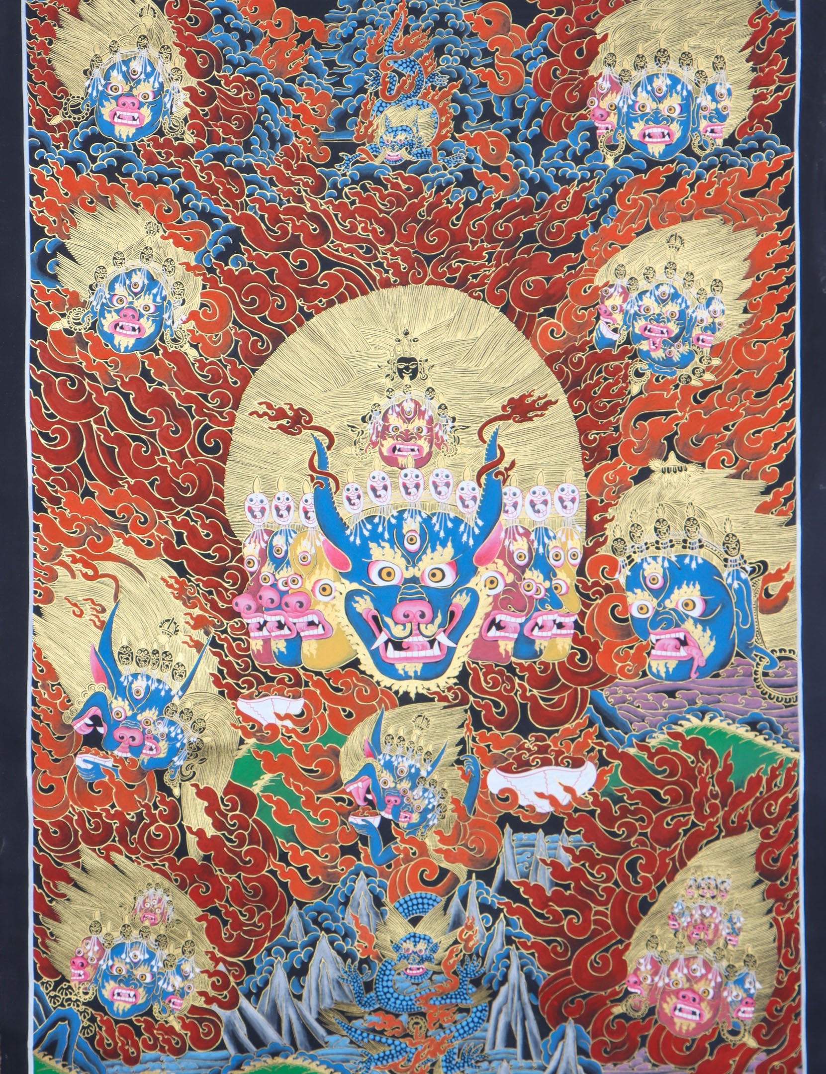 Yamantaka Head Thangka Painting for wall hanging decor.