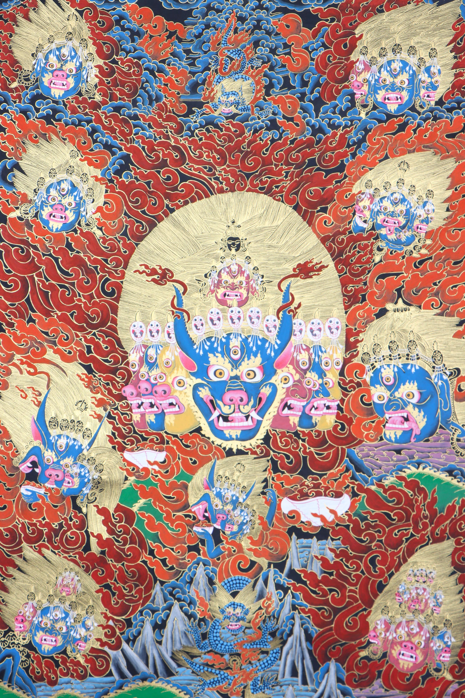 Yamantaka Head Thangka Painting for wall hanging decor.